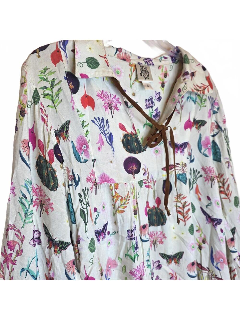 Ivy Jane Floral Butterfly Peasant Blouse Size Small Long Sleeve Colorful Prairie - Picture 2 of 7